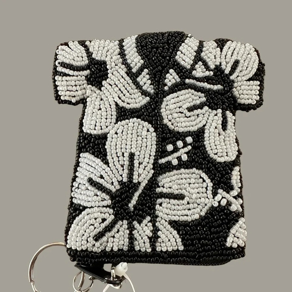 NWT Buxton Mini Beaded Hawaiian Shirt Keychain Pouch Change Purse Black New Vtg - Picture 1 of 6